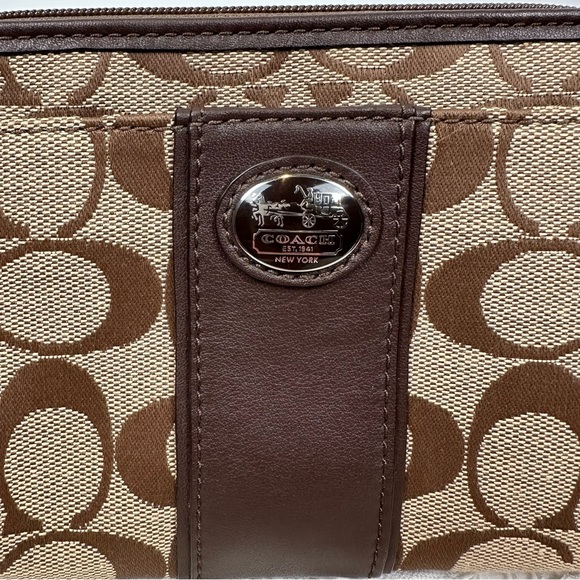 Coach Signature Tan Brown Canvas Leather Wristlet Wallet Small Purse - Picture 5 of 9